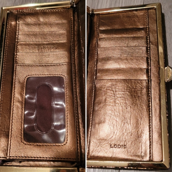 Lodis Vintage Bronze Metallic Croc Embossed Gold Framed Long Wallet, 7.5"x3.5" - Picture 7 of 16